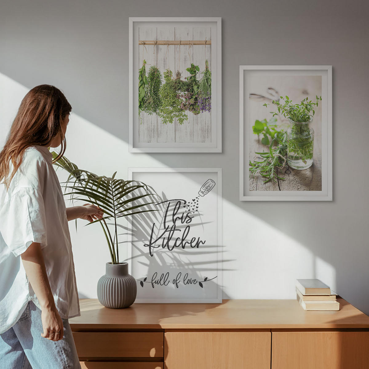 WANDBILDER 3er-Set - 40x60 cm Weißer Rahmen - Küchenthema: Getrocknete Kräuter - Weiß, Kunststoff (40/60cm) - ArtPrintCave