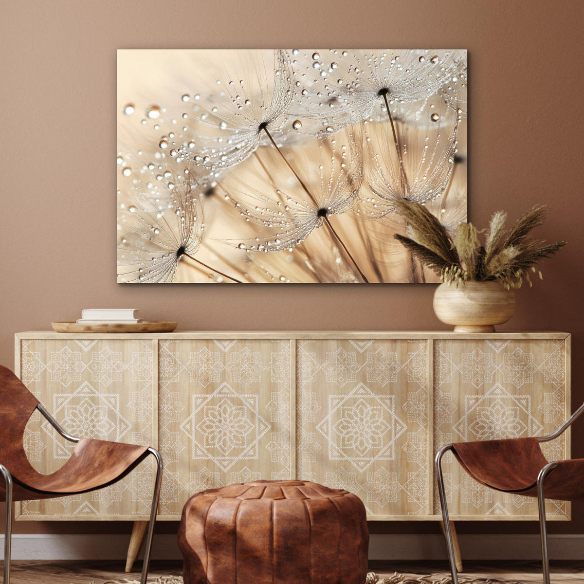 METALLBILD Löwenzahn - Abstrakt - Natur - Beige 120x80 cm - Braun, Metall (120/80cm) - MuchoWow
