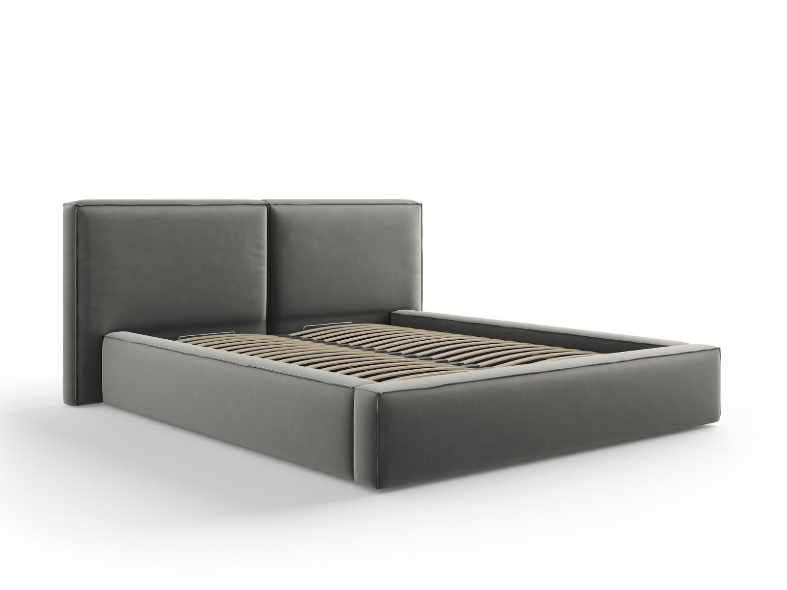 BETT mit Bettkasten und Kopfteil Jodie aus Samt hellgrau 160x200cm - Hellgrau, Textil (160/200cm) - Micadoni