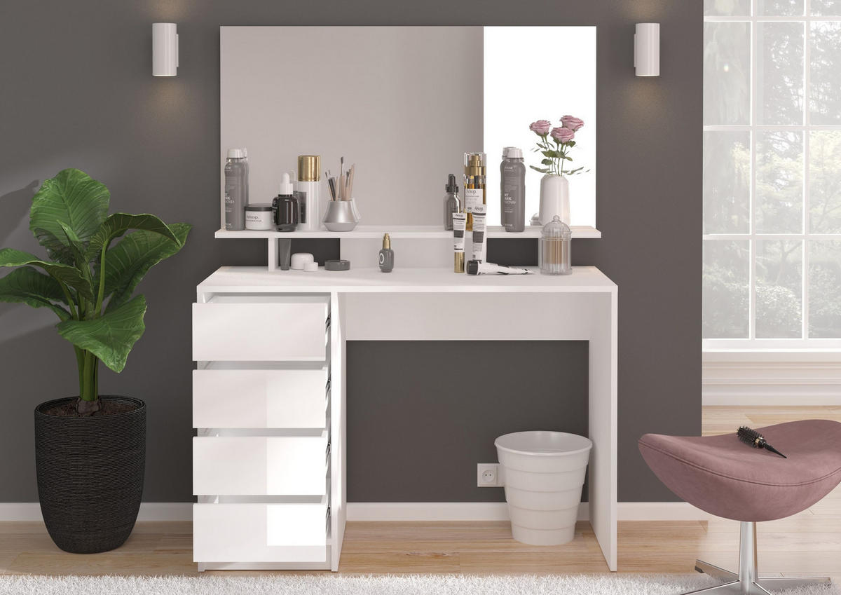 AUFSATZSPIEGEL Emma Schminktisch in weiß Nachbildung und Spiegelglas B/H/T: 110x70x13 cm - Weiß, Holzwerkstoff (110/70/13cm)