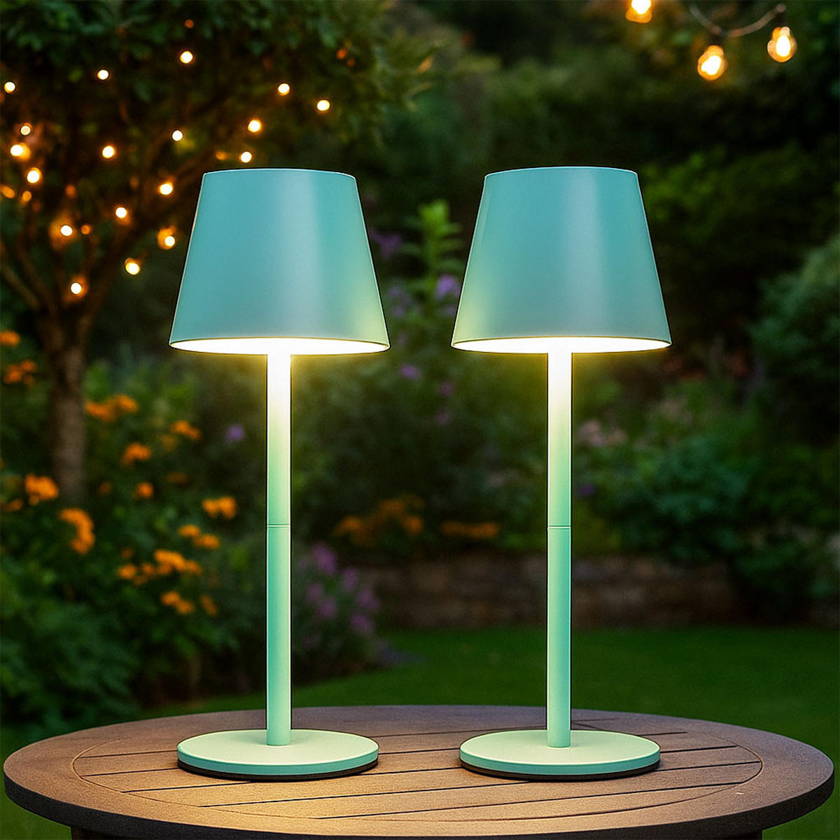 LED TISCHLAMPE Türkis Opal 2er Set - Türkis, Metall (11.5/11.5/36cm) - Globo Lighting