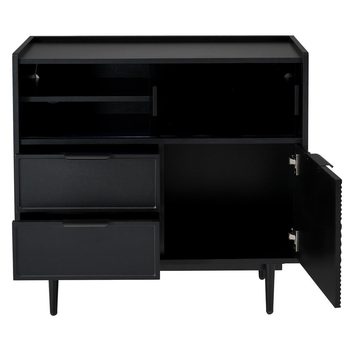 AUFBEWAHRUNGSSCHRANK aus MDF Schwarz mit Glasschiebetüren, Schubladen und LED-Beleuchtung - Schwarz, Holzwerkstoff (80/80/35cm) - IVMEU