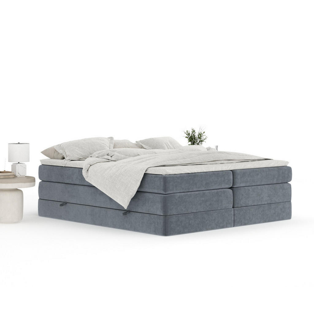 Thumbnail - Maison de Reve Boxspringbett, Grau, Textil, Buche, Kiefer, H2, 7-Zonen, Höhe ca. 40 cm, 160x200 cm, Handmade in Europe, ...