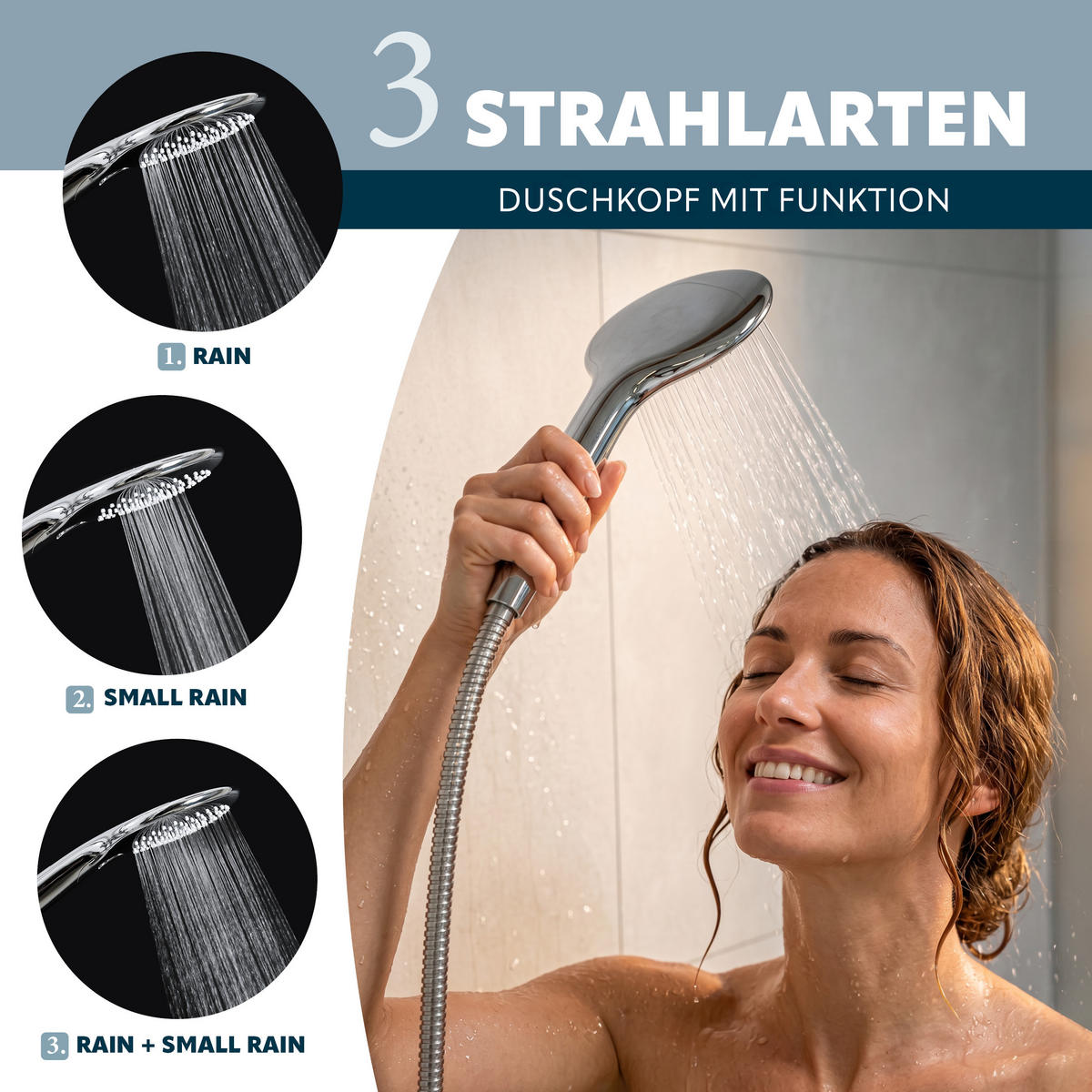 HANDBRAUSE, inkl. Schlauch und Halter, Strahlscheibe weiß - Weiß, Kunststoff (3cm) - eluno