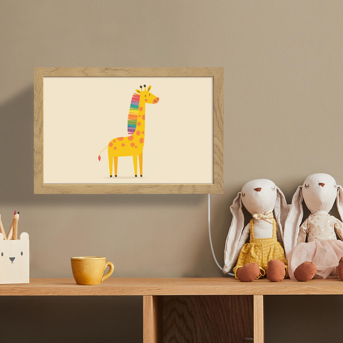 NÁSTĚNNÁ LAMPA Žirafa - Duhová hříva - béžová 30x20 cm - béžová, kompozitní dřevo (30/20/8cm) - OnlyWow