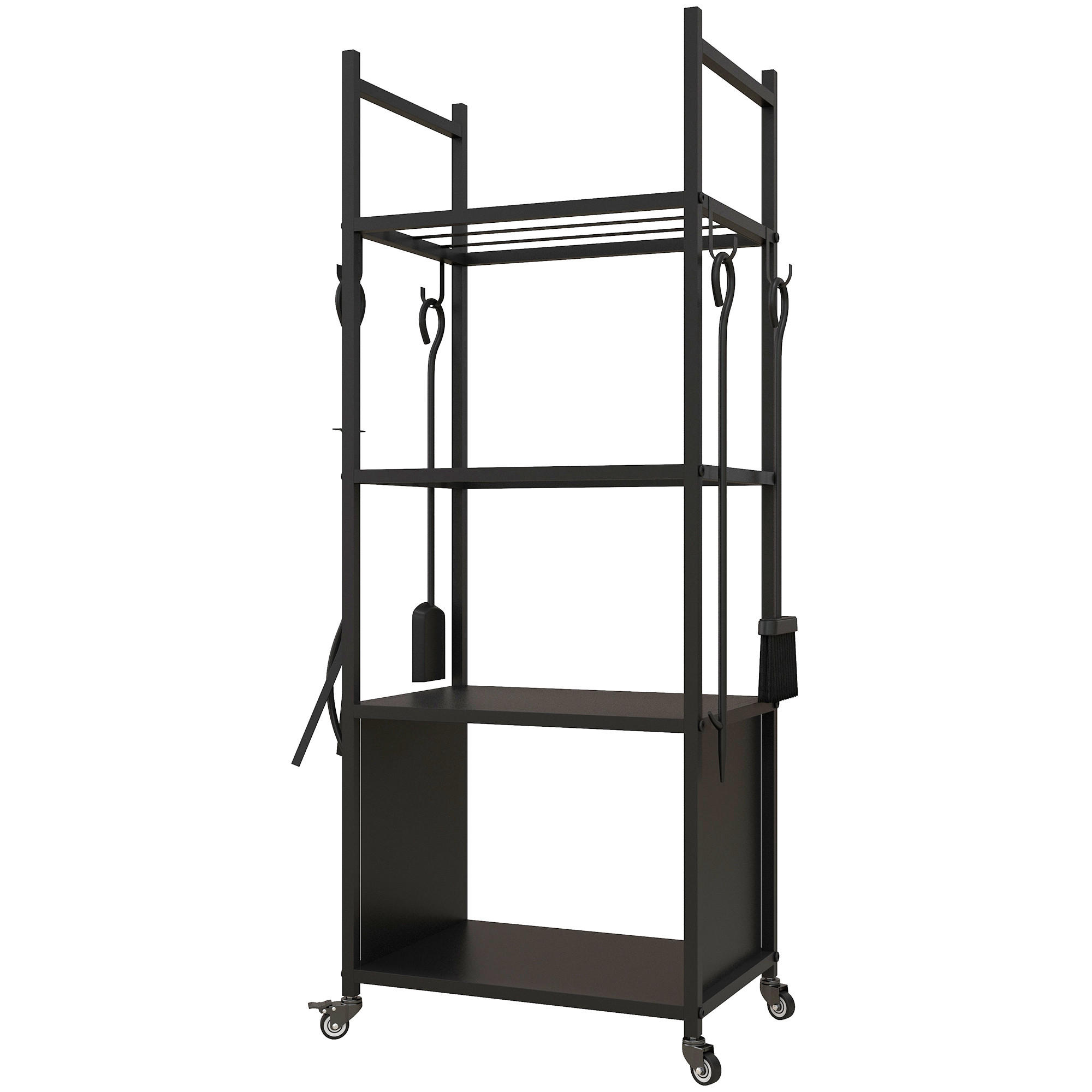 KAMINHOLZREGAL bis 60 kg - Schwarz, Metall (30/118/45cm) - Outsunny