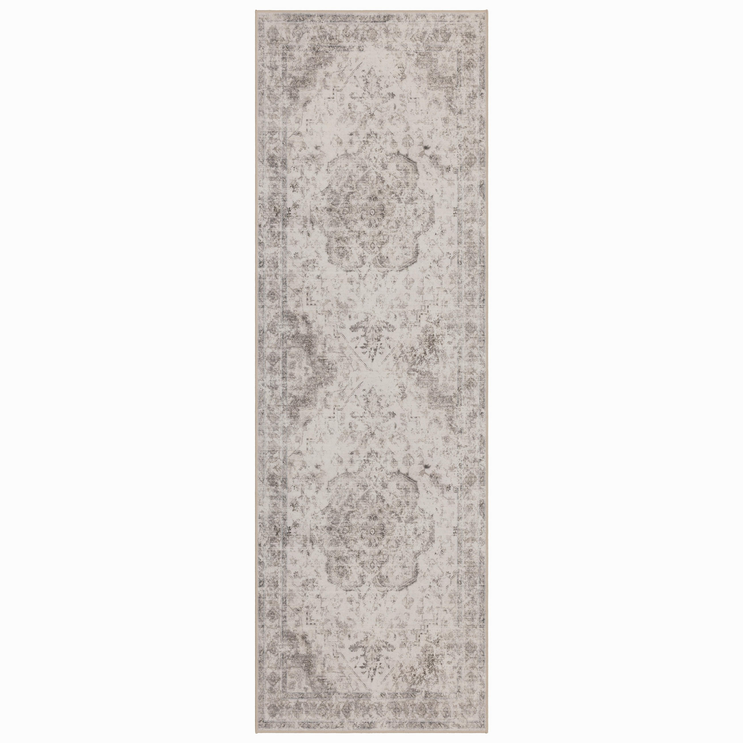 LÄUFER waschbar, mit floralen Ornamenten, VERNANTE in Beige-Grau, 80 x 250 cm - Beige, Textil (80/250cm) - KADIMA DESIGN