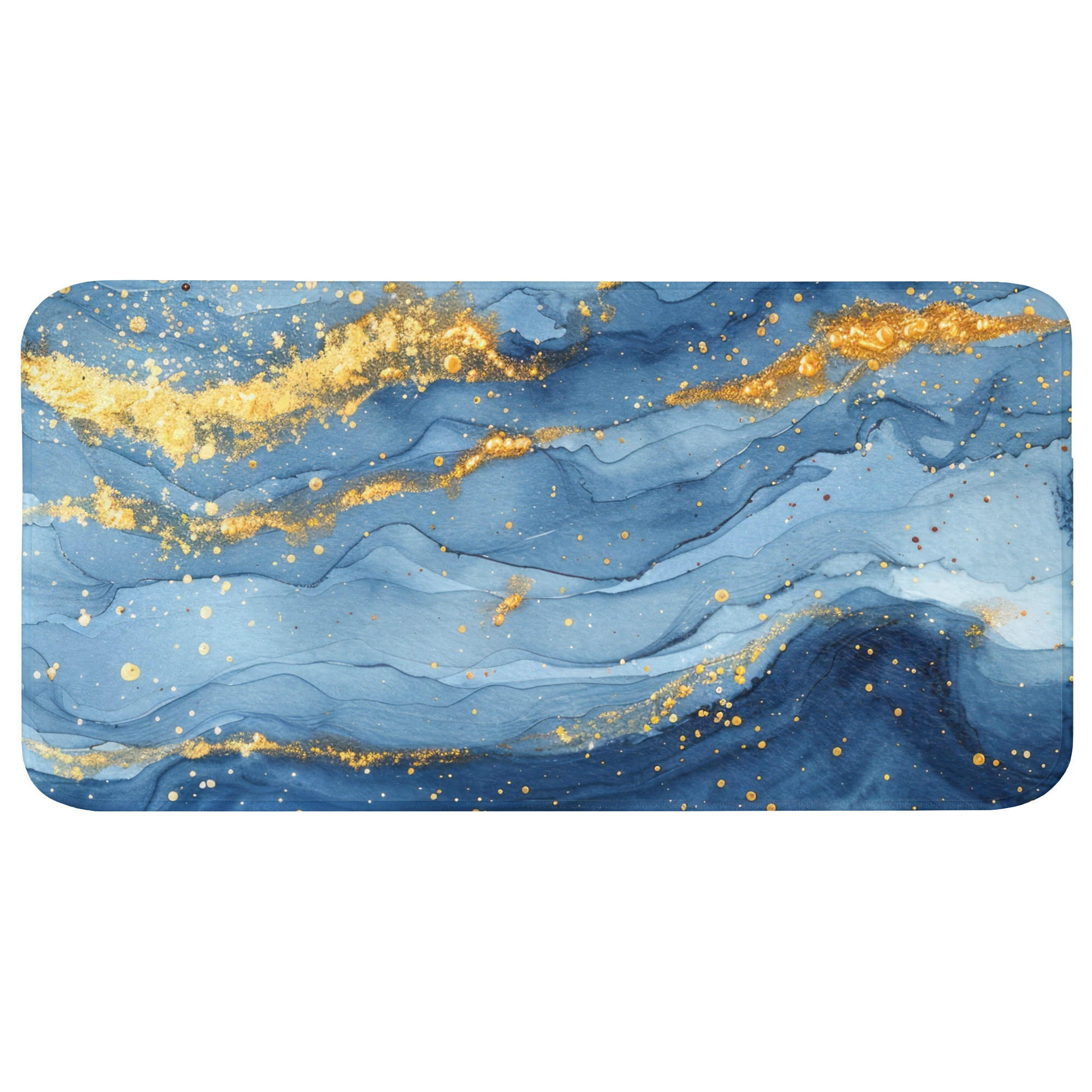 WC-VORLEGER Aquarell - Blau - Kunst - Gold - Luxus - Modern WC Teppich 120x60 cm - Blau, Kunststoff/Textil (120/60cm) - OnlyWow