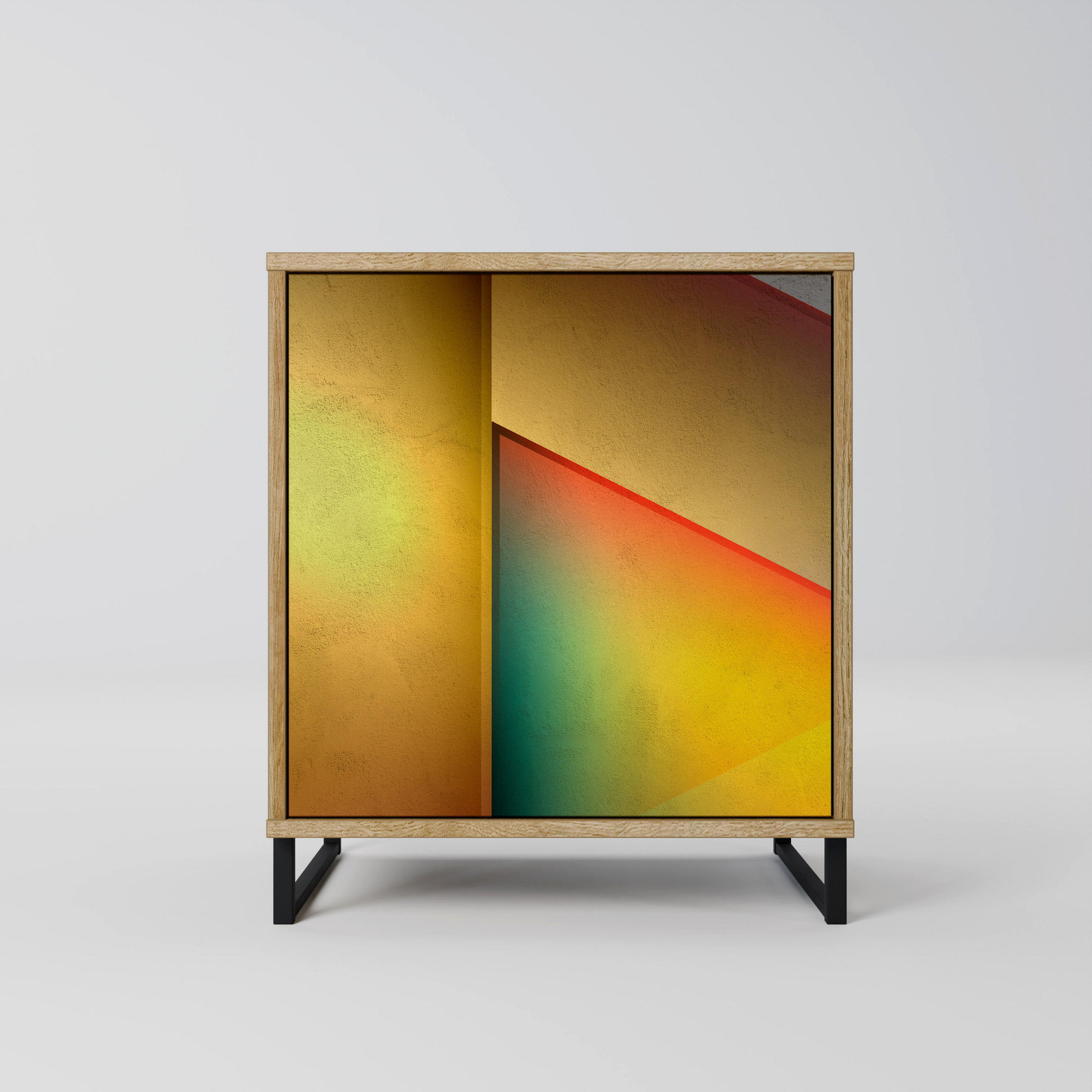 SIDEBOARD PIERCING SHARPNESS, Eichefarben, 57,5x42x67,5 cm, Schwarze Metall-Rahmenfüße - Eichefarben/Multicolor, Holzwerkstoff/Metall (57.5/67.5/42cm) - SpaceRebels