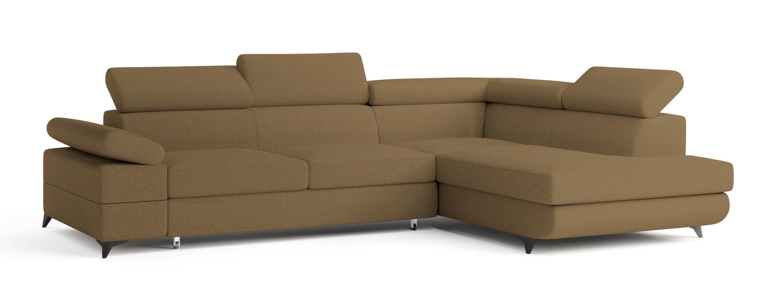 ECKSOFA FAVIEN R-S Orange Boucle-Stoff mit Schlaffunktion - Orange, Holz (257/190cm) - MASSENO