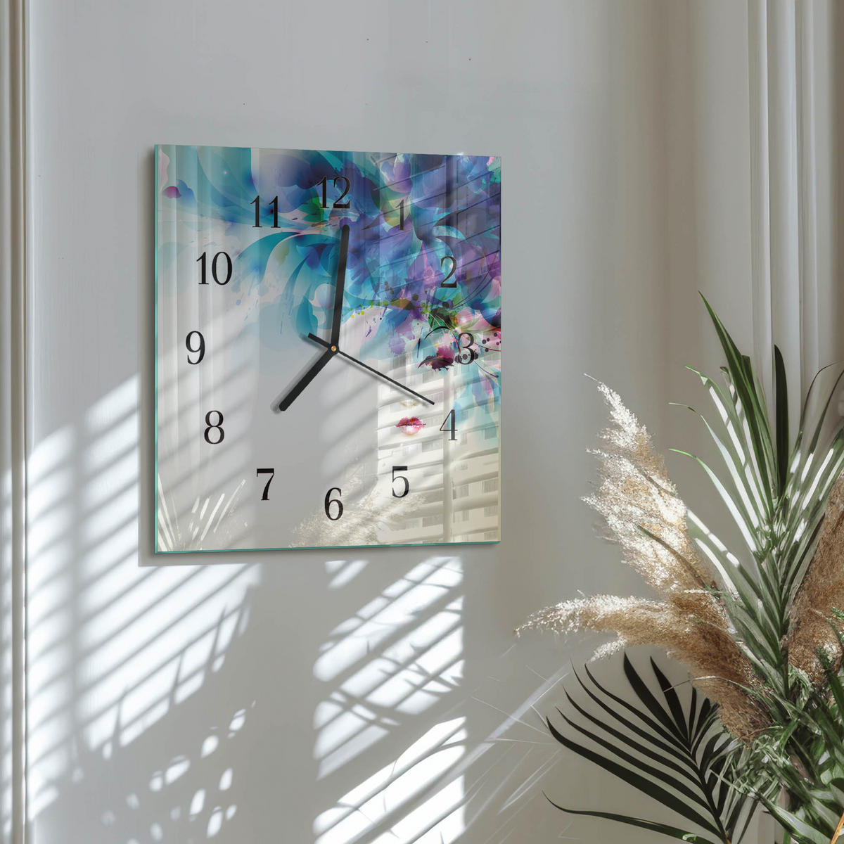 WANDUHR 30x30 cm - Abstraktion - Blau, Glas (30/30/0.4cm) - TULUP