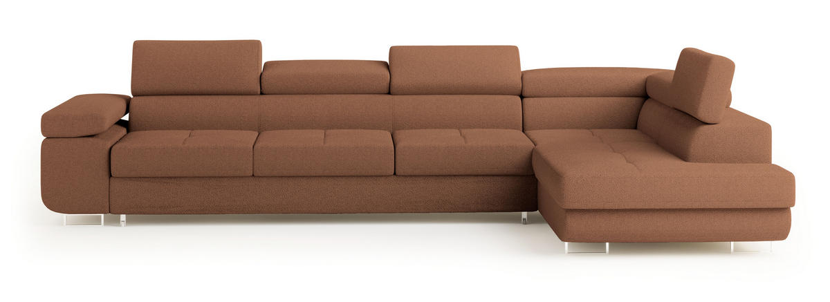 ECKSOFA VICENTE Kupferfarben Boucle-Stoff mit Schlaffunktion - Kupferfarben, Holz (346/202cm) - MASSENO