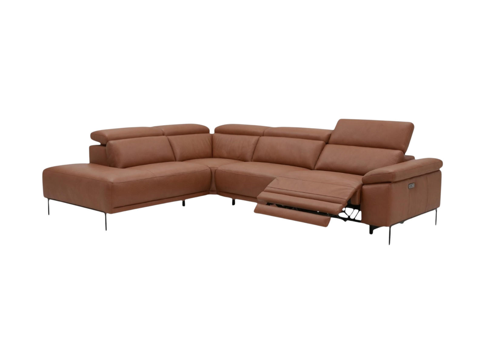 ECKSOFA Fiesta Echtleder mit 1 x Relaxfunktion Cognacbraun - Cognac, Leder/Metall (220/282cm)
