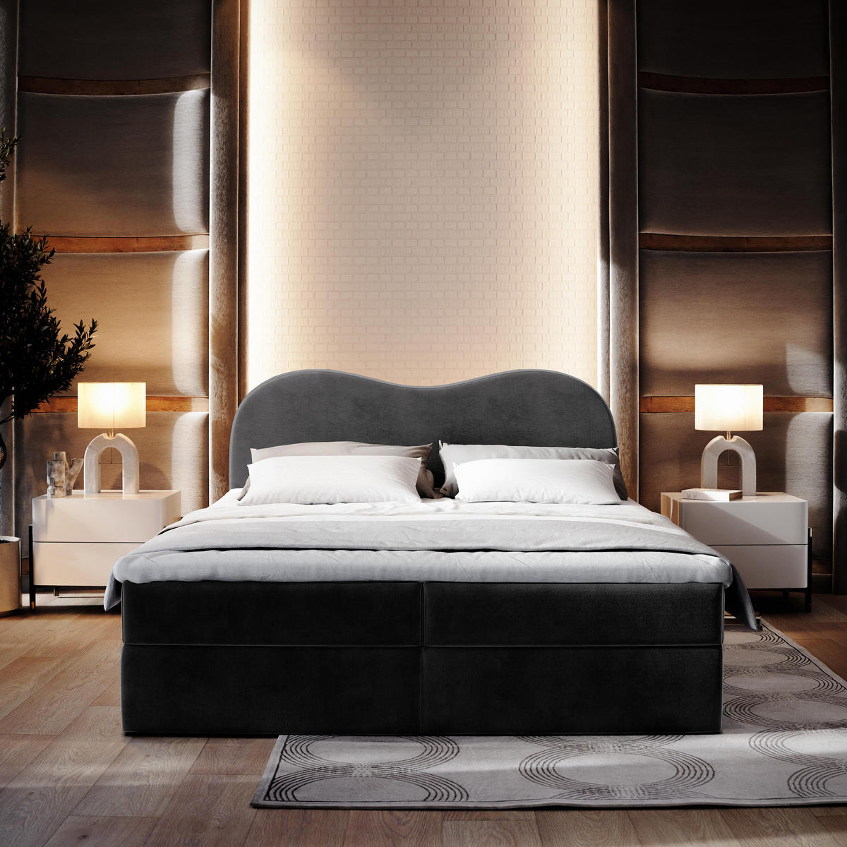 BOXBETT FLUVIA M 180x200 cm mit Matratze und Topper - Schwarz - Schwarz, Holz (180/200cm) - MASSENO