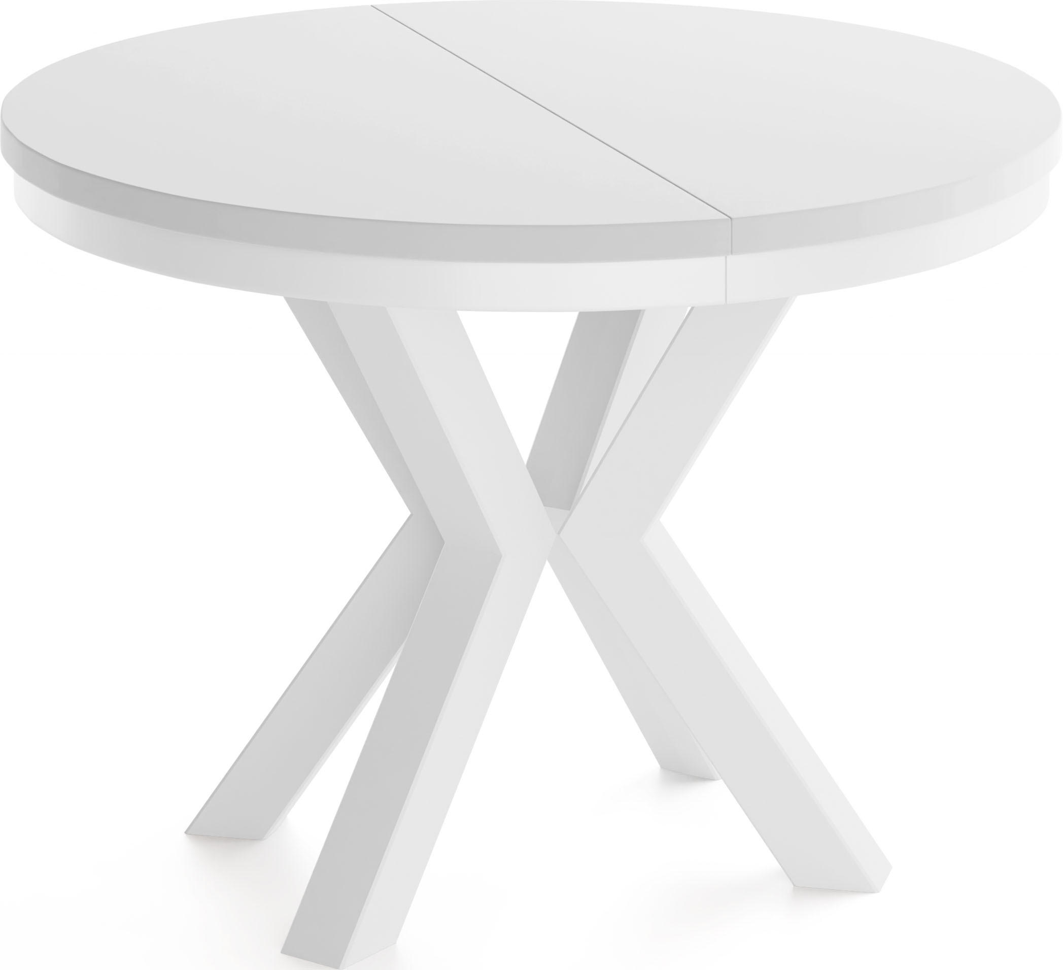 ESSTISCH Clara Weiß runder ausziehbarer, Weiß 100-180/100/76 cm - Weiß, Holzwerkstoff/Metall (100/100/76cm) - WFL GROUP