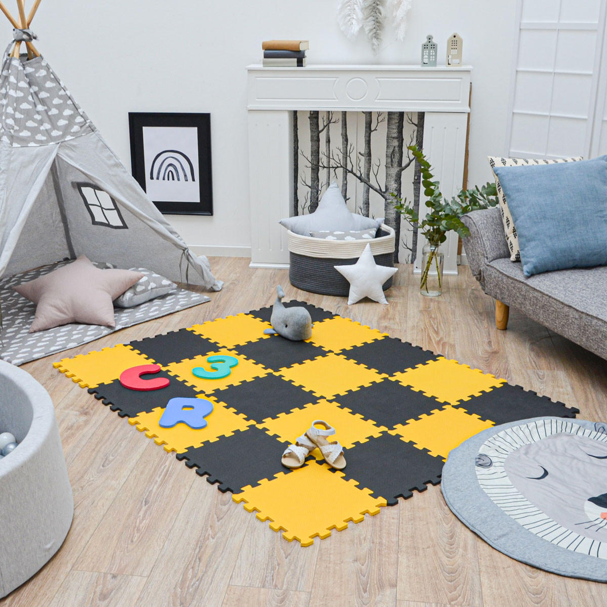 SPIELMATTE ab Null - 180/90 cm Puzzlematte Schwarz - Multicolor, Kunststoff (30/30cm) - Littletom