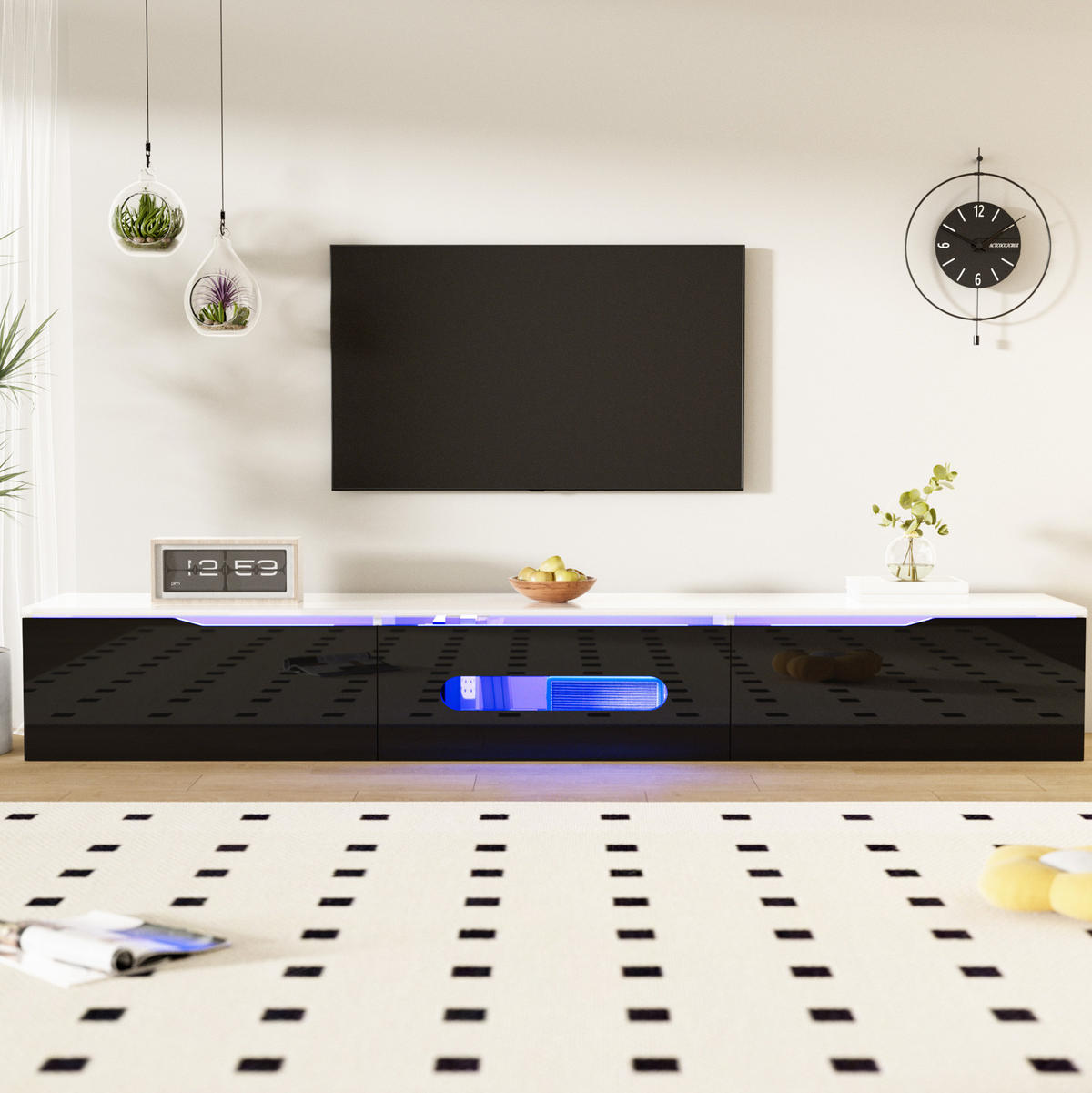 NIZKA omarica 180/35/30 cm iz MDF in iverne plošče črno-bela z LED-osvetlitvijo - črna, leseni material (180/30/35cm) - Modenvie