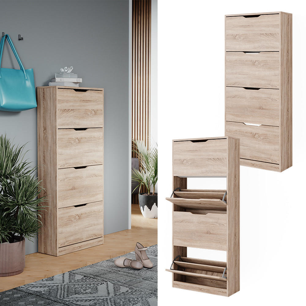SCHUHKIPPER Luca Sonoma 59 x 137 cm mit 4 Klappschubladen - Sonoma Eiche, Holzwerkstoff (59/137/22cm) - Vicco