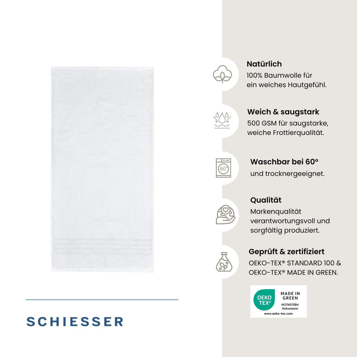 HANDTUCHSET Milano - 4-teilig - 50x100 cm - Weiß - Weiß, Textil (50/100cm) - SCHIESSER