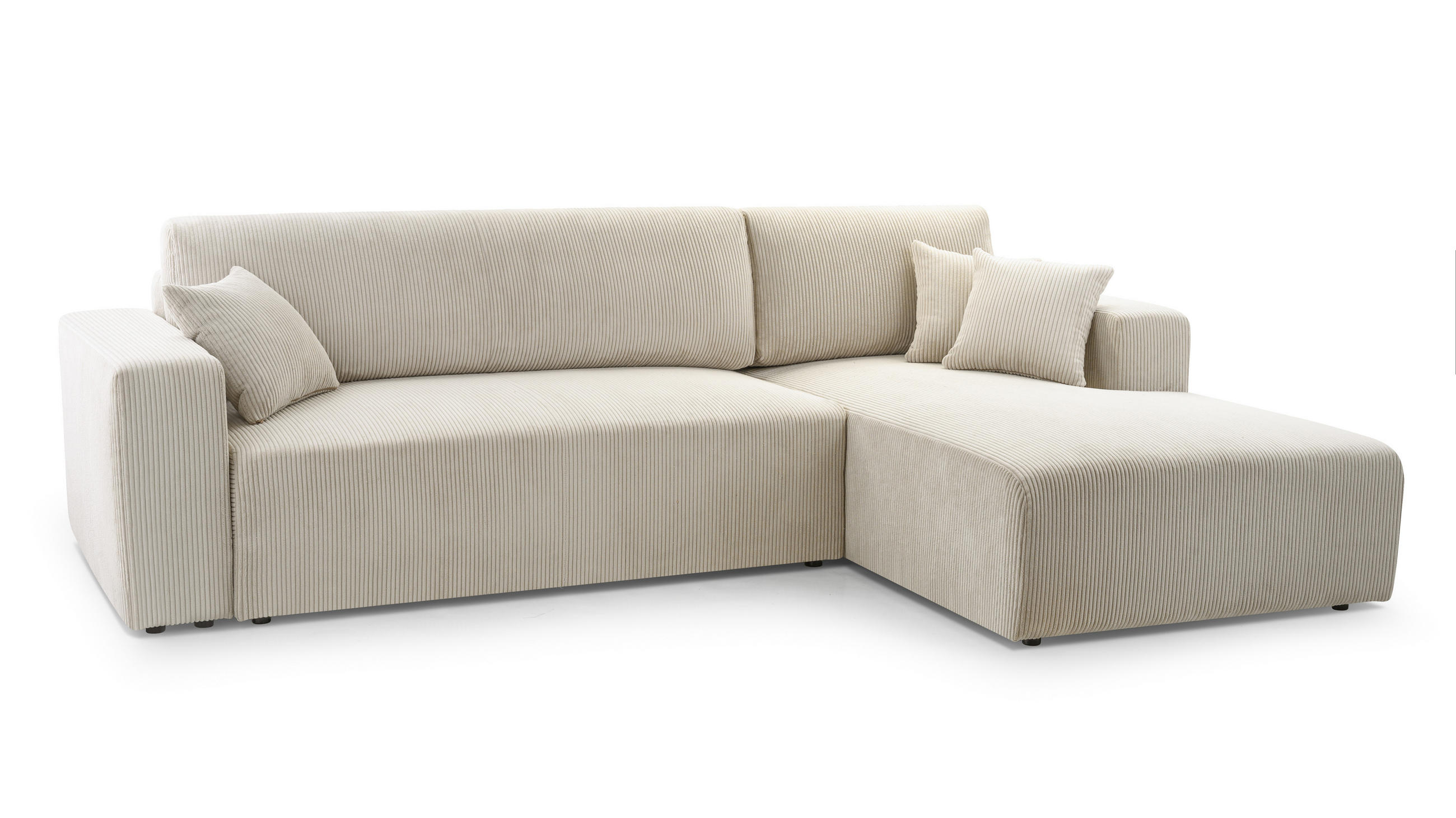 ECKSOFA L Form Catea Weiß 279/145/84 cm Rechts mit Schlaffunktion - Creme/Schwarz, Kunststoff/Textil (279/145cm) - AX Living