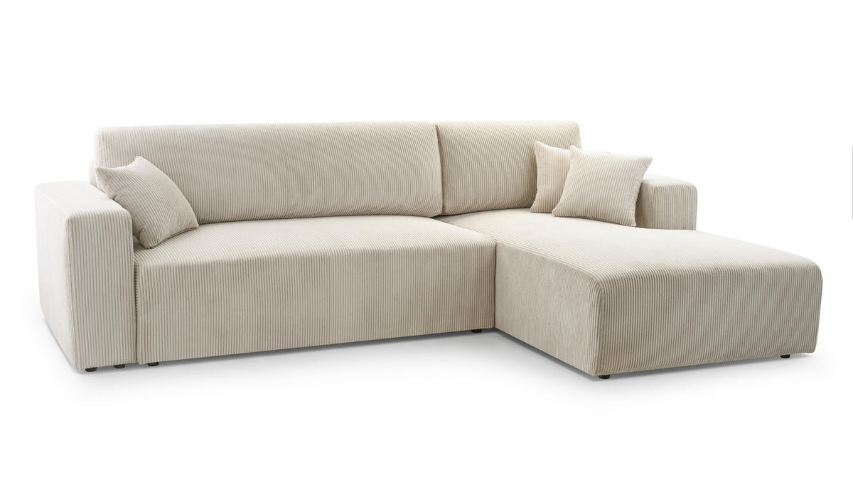 ECKSOFA L Form Catea Weiß 279/145/84 cm Rechts mit Schlaffunktion - Creme/Schwarz, Kunststoff/Textil (279/145cm) - AX Living