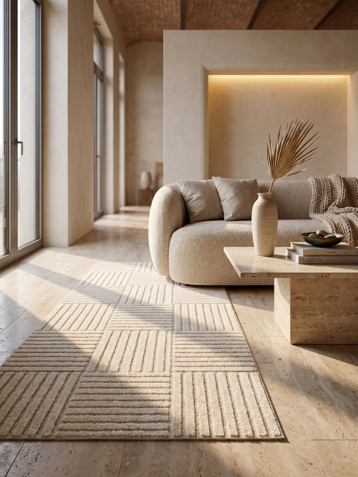 TEPPICH Hochflor RIGI in Creme, mit Cord-Streifen-Patchwork, 80 x 250 cm - Beige, Textil (80/250cm) - KADIMA DESIGN