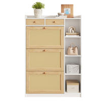 SCHUHSCHRANK 90x24x130cm Rattan mit 3 Klappen, 2 Schubl. - Weiß/Naturfarben, Holzwerkstoff (90/130/24cm) - FLIEKS
