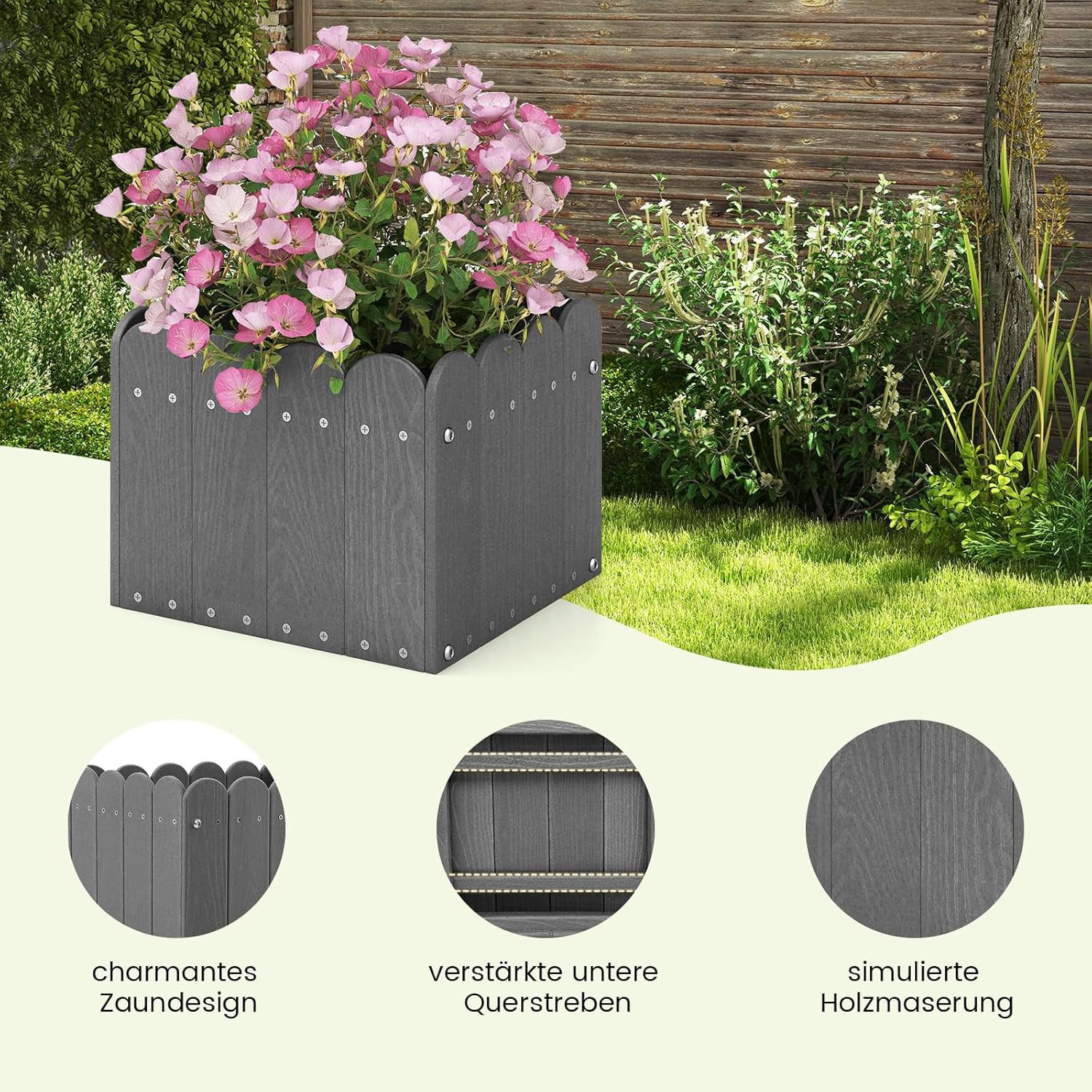 BLUMENKUBEL 2er-Set Grau - Grau, Kunststoff (25cm) - COSTWAY