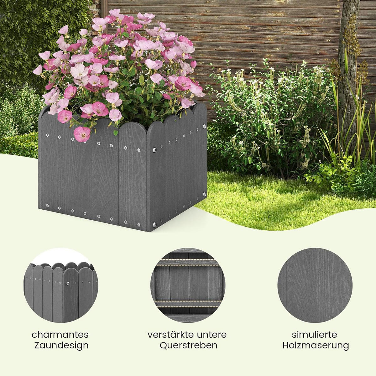 BLUMENKUBEL 2er-Set Grau - Grau, Kunststoff (25cm) - COSTWAY
