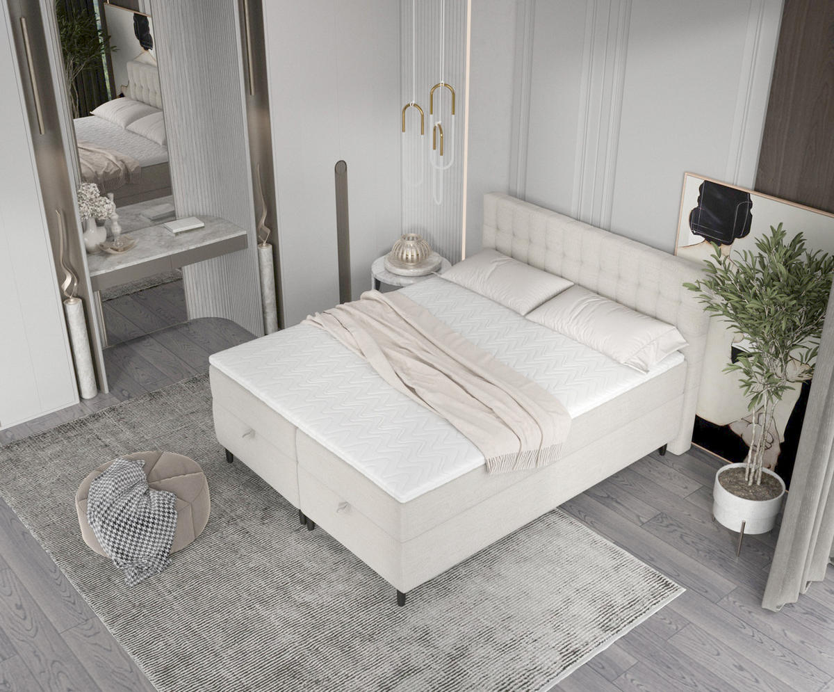BOXBETT Milo Creme 160/200 cm - Creme/Schwarz, Holz/Holzwerkstoff (160/200cm) - Maison de Reve