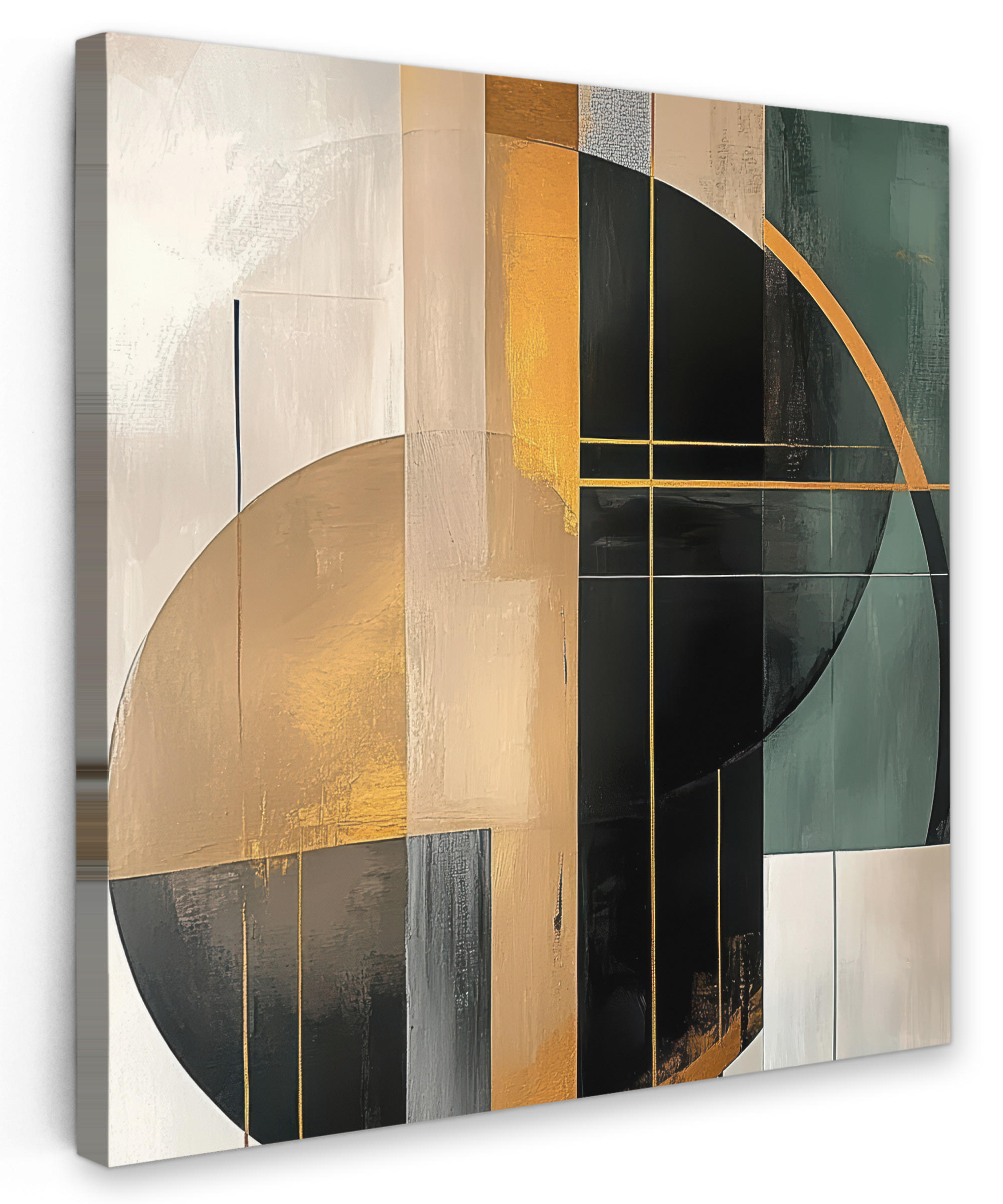 LEINWANDBILD Abstrakt - Gold - Bronze - Grün - Formen - Modern Wandbild Wohnzimmer 50x50 cm - Multicolor, Textil (50/50cm) - MuchoWow