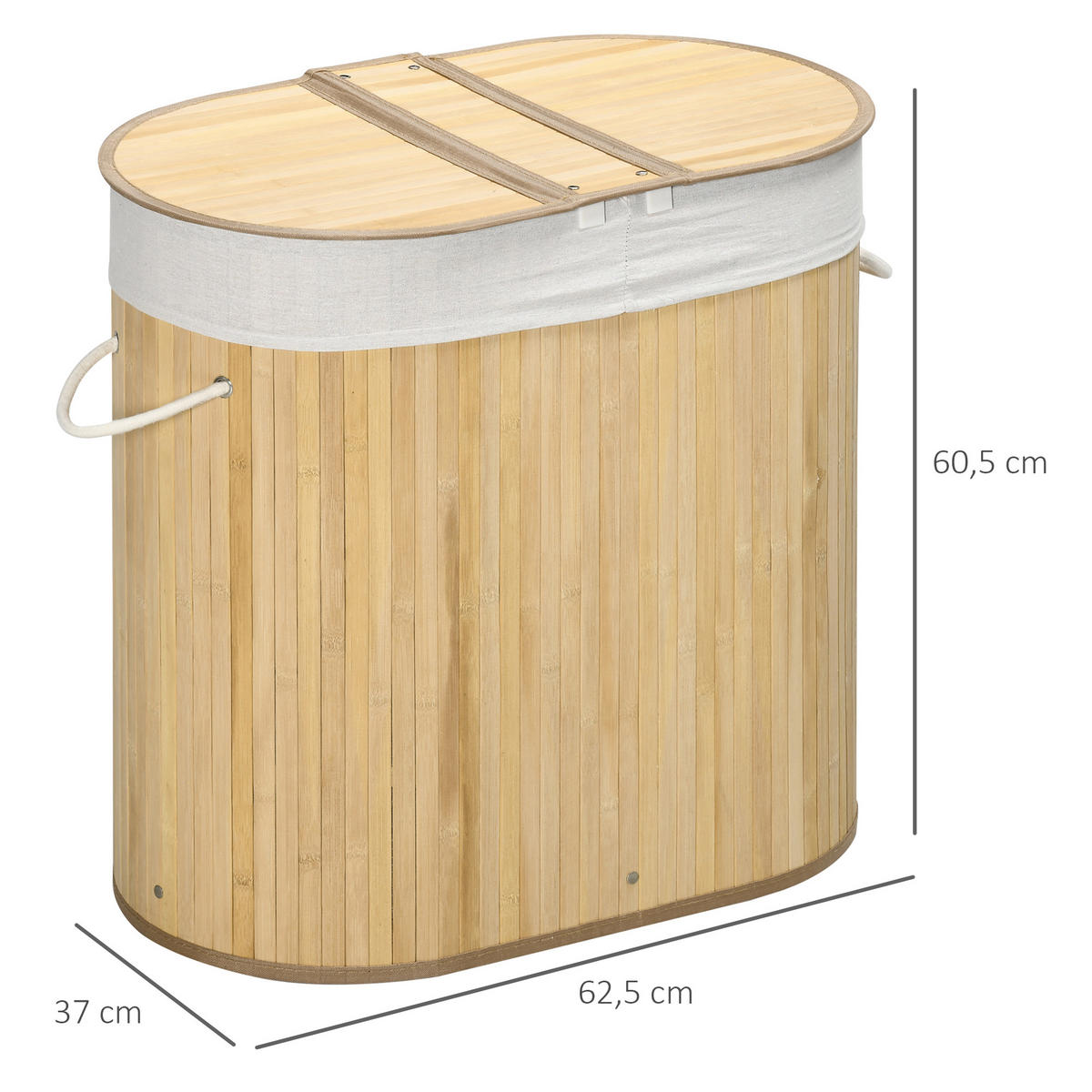 WÄSCHEKORB, Bambus, Polyester, Naturholz - Naturfarben, Naturmaterialien (37/60.5/62.5cm) - HOMCOM