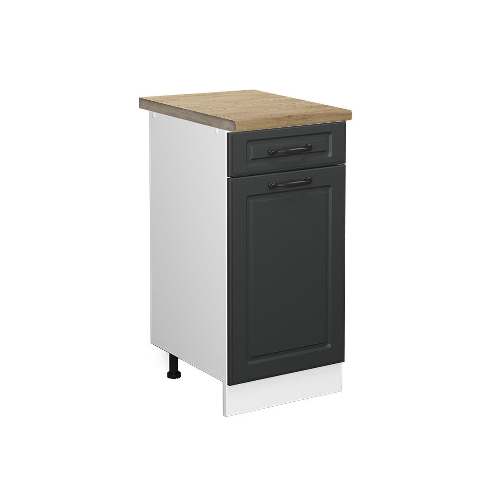 KÜCHENUNTERSCHRANK R-Line Anthrazit Landhaus 40 cm, AP Eiche - Dunkelgrau/Anthrazit, Holzwerkstoff (40/81.6/60cm) - Vicco