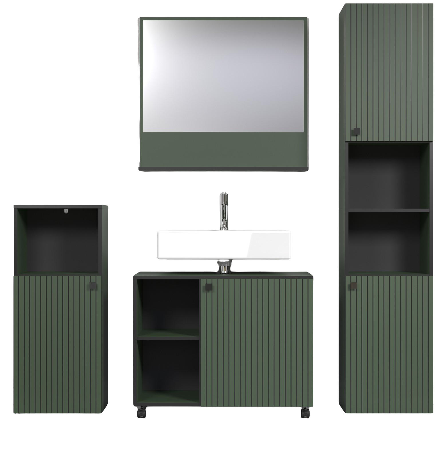 HOCHSCHRANK grün 40 x 186 cm, Badschrank 2-türig - Schwarz/Grün, Holzwerkstoff/Metall (31/95/40cm) - Top.Furn