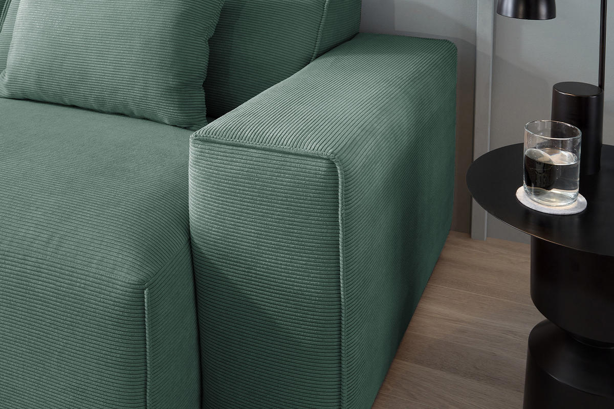 SOFA RANI Smaragdgrün Cord - Smaragdgrün/Schwarz, Kunststoff/Textil (256/71/101cm) - KAWOLA
