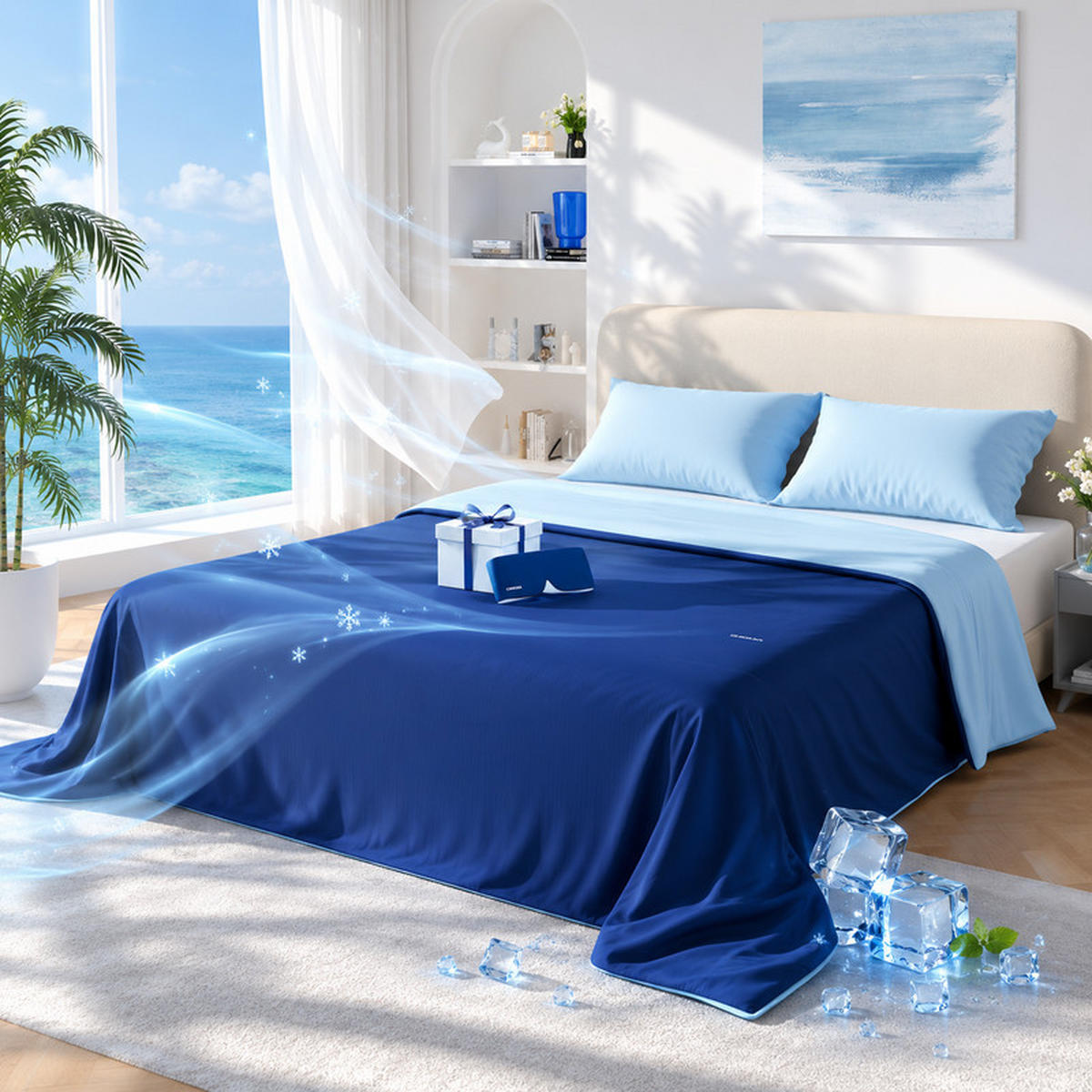 SOMMER-SCHLAFDECKE Blau 200×200 cm Doppelseitig Atmungsaktiv für erfrischenden Schlaf - Blau, Textil (200/200cm) - CHICASA