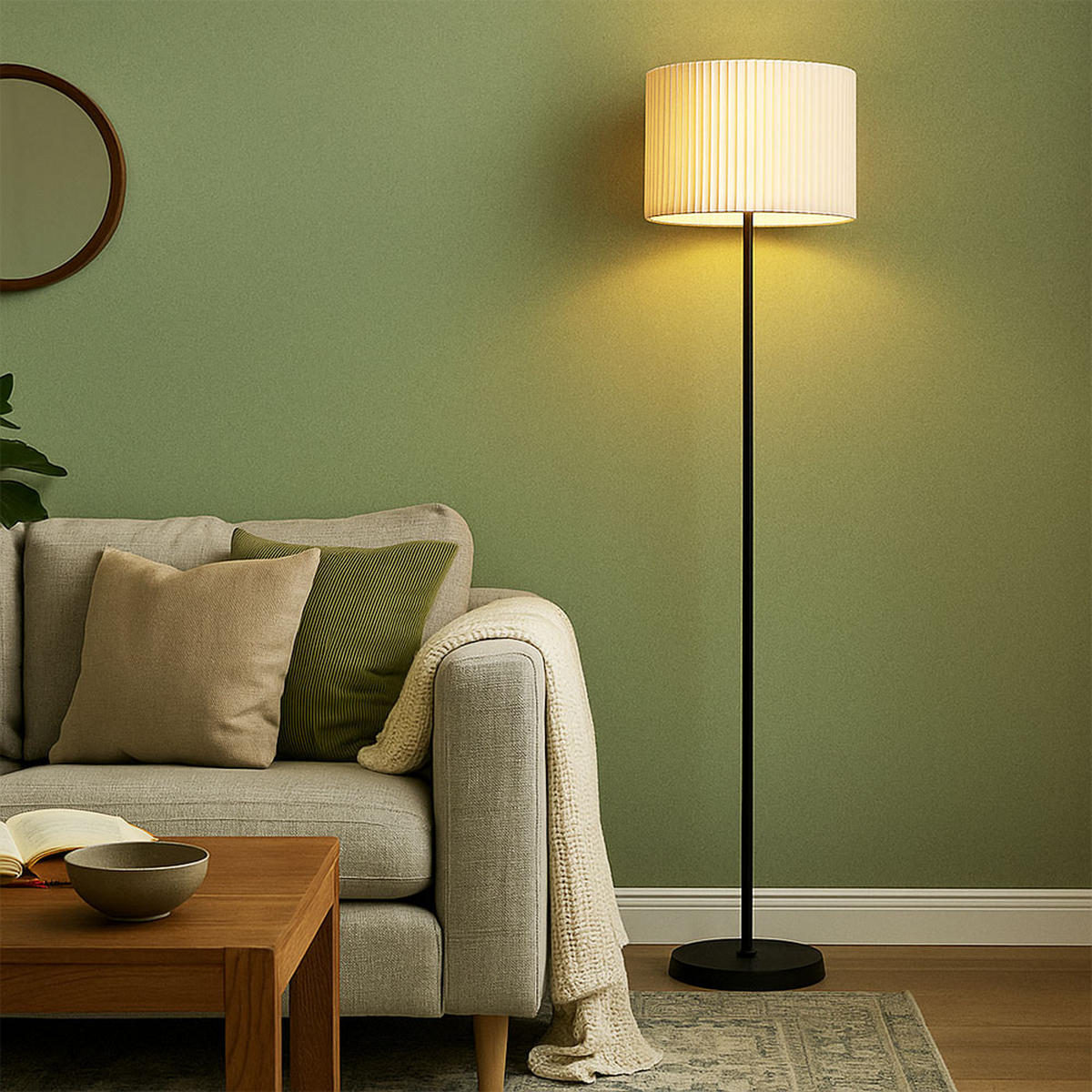 LED STEHLEUCHTE Textil Natur Schwarz - Beige, Metall (38/38/152cm) - Globo Lighting