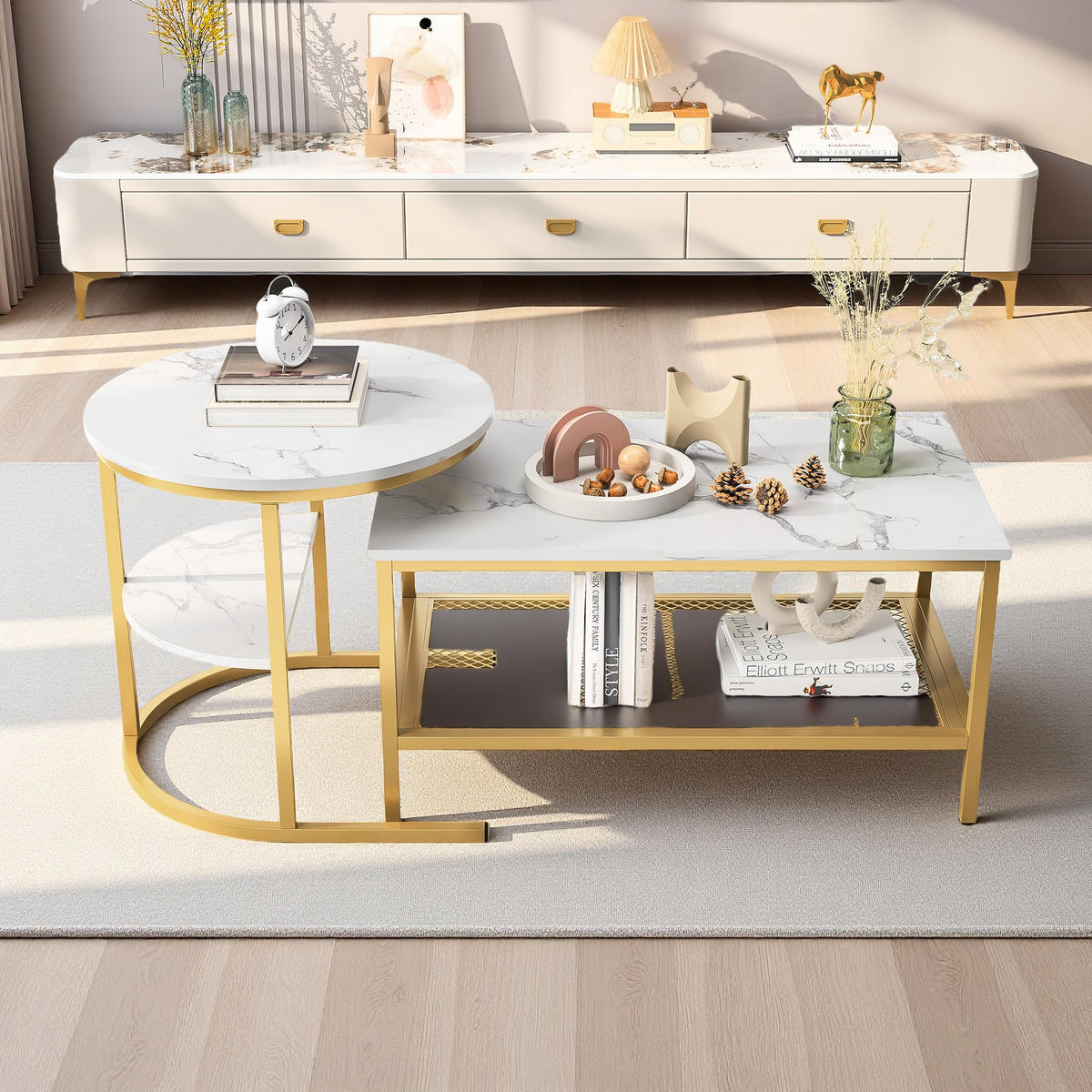 COUCHTISCH Weiß Gold Halbmond Set - Goldfarben, Metall (80/41/51cm) - SHOPENTRA