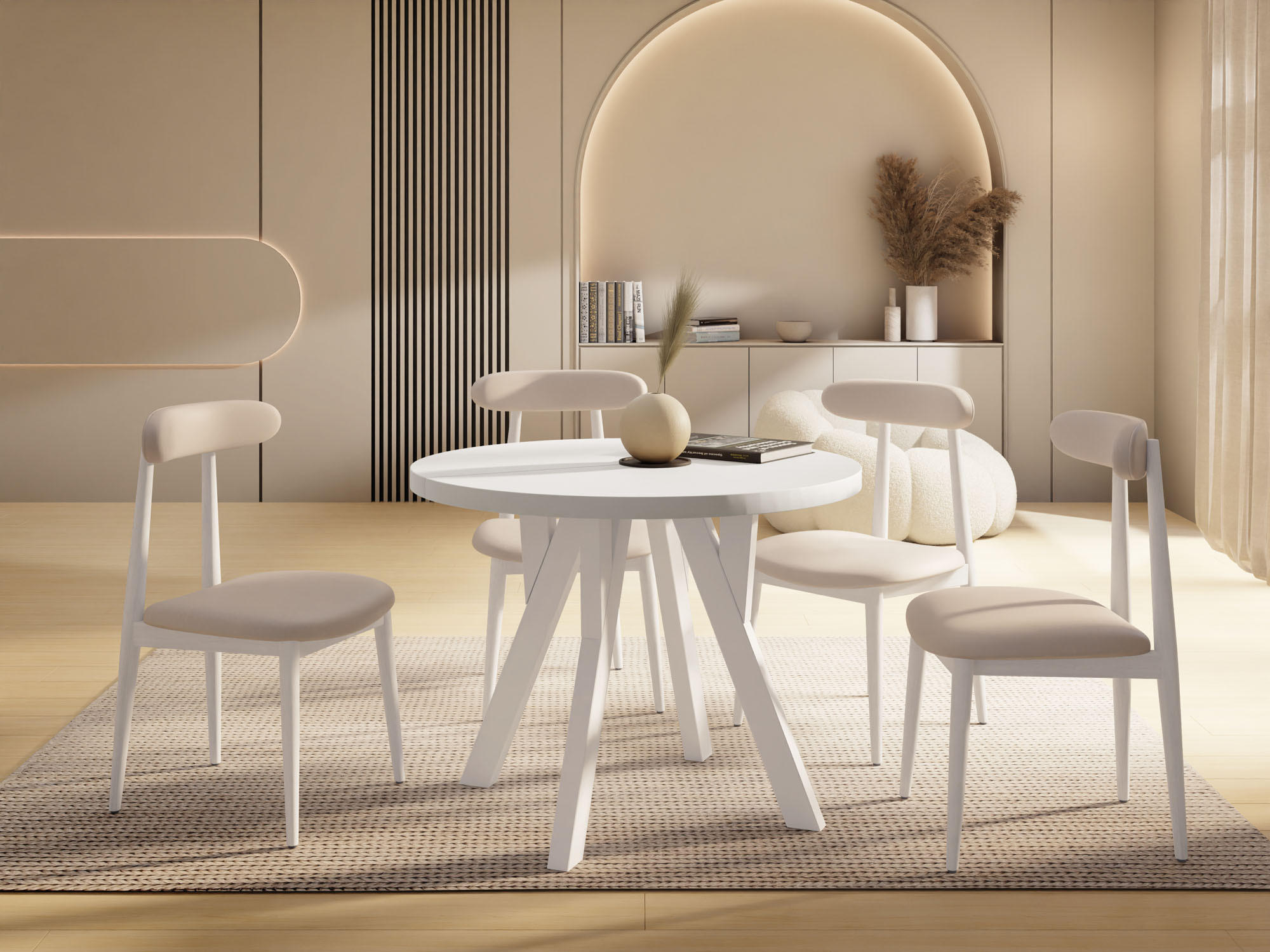 ESSTISCH Avero White runder ausziehbarer, Weiß 90-190/90/77 cm - Weiß, Holz/Holzwerkstoff (90/90/77cm) - WFL GROUP