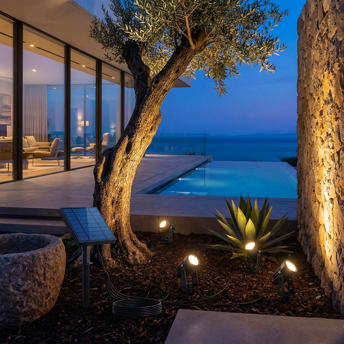 SET aus 4 miteinander verbundenen Solarstrahlern ROUNDY schwarz - Schwarz, Metall (8/5/27cm) - Lumisky