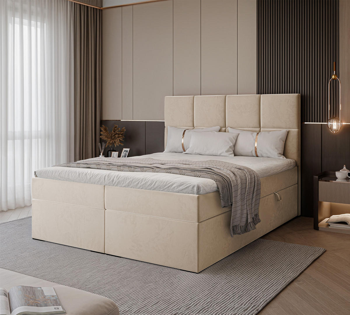 BOXBETT MAGNUS 160/200 cm mit Matratze und Topper, Hellbeige - Beige, Textil (160/200cm) - Idohome