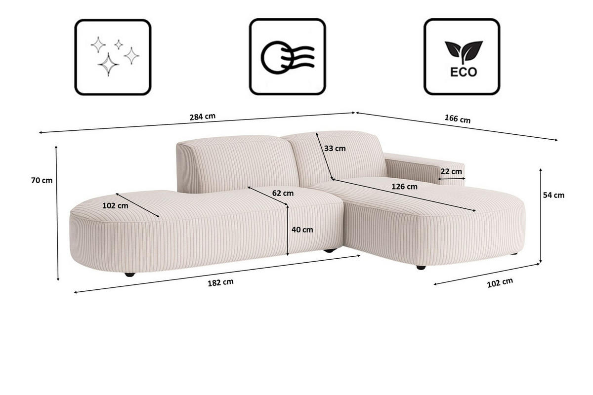ECKSOFA Cursal Atelier, Stoff Poso, Beige, Rechts - Beige, Holz (284/166cm) - Kaiser Möbel