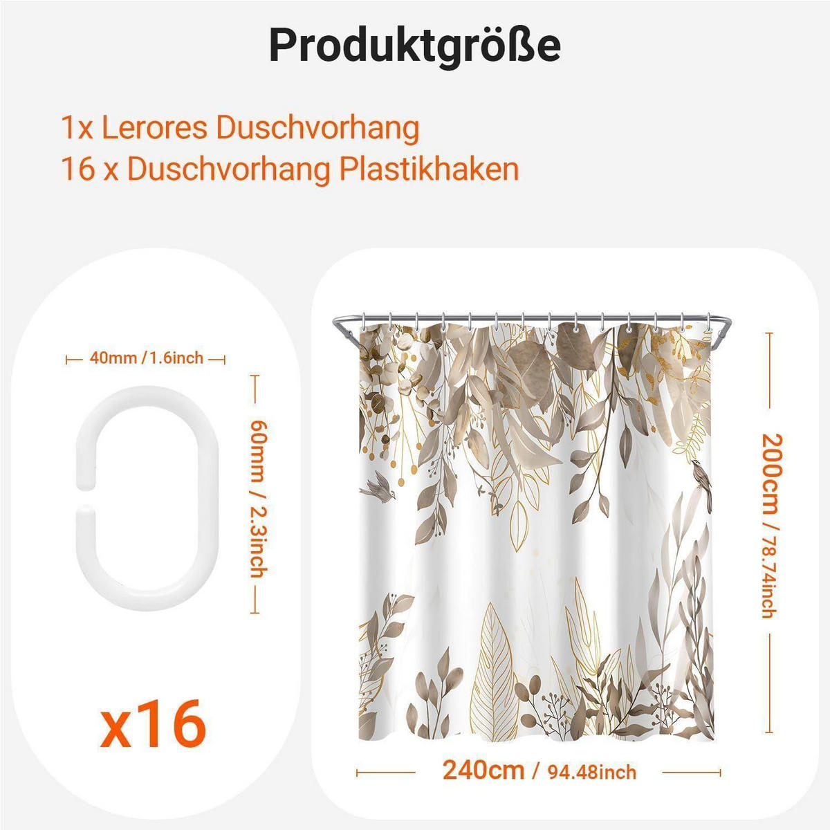 DUSCHVORHANG Grau Herbstblätter 240 x 200 cm - Multicolor, Textil (240/200cm)