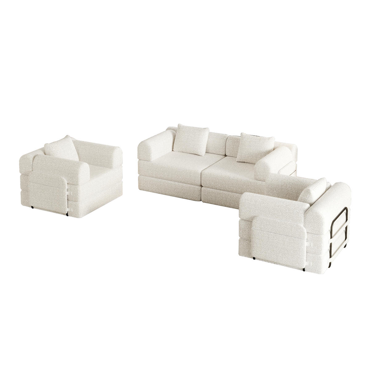 SCHLAFSOFA aus Chenille Beige 2-in-1 mit Armlehnen-Ablagefach und Stahlrahmen - Beige, Textil (184/50/182cm) - Modfu