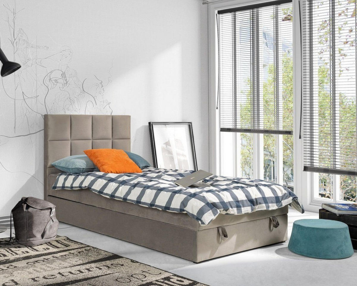 BOXBETT PETER 120/200 in Velours Beige - Beige, Holz/Holzwerkstoff (120/200cm) - Deine Möbel 24