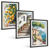 BILDER SET 3er Set - 40x60 cm Schwarzer Rahmen - Zitronen, Blumen, Meerblick - Schwarz, Kunststoff (40/60cm) - TULUP