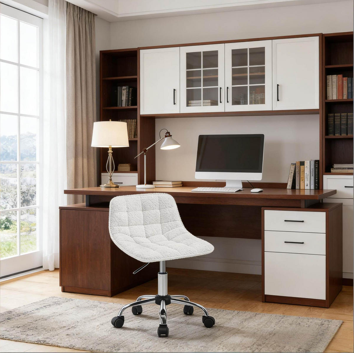 BÜROSTUHL höhenverstellbar drehbar Chenille Weiß - Weiß, Metall (43/67.5/43cm) - Meubliv
