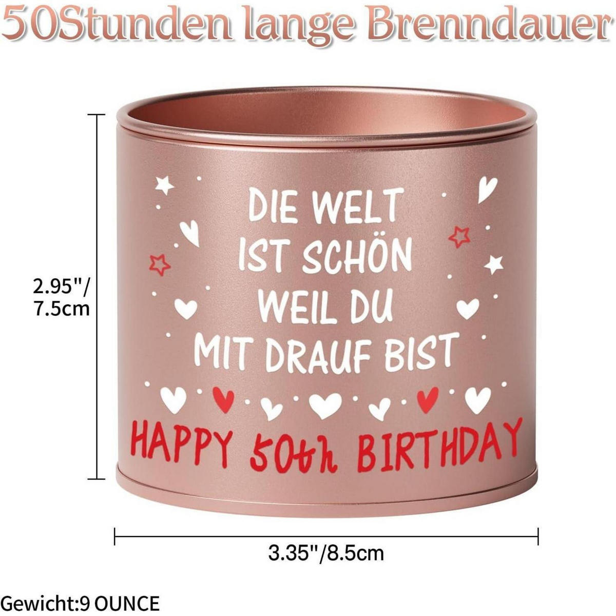 KERZE im Glas 50. Geburtstag Lavendelduft - Bronzefarben, Metall (8.5cm)