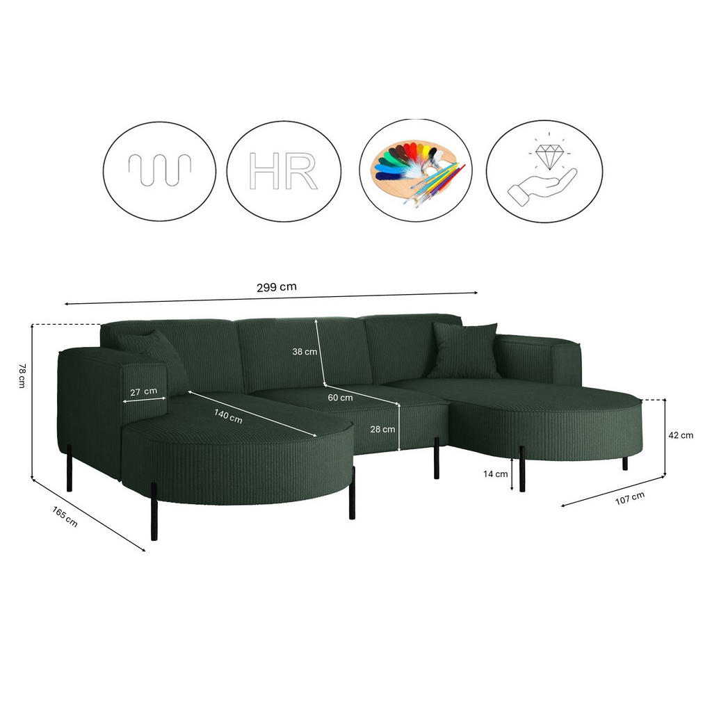 Thumbnail - Kaiser Möbel Ecksofa, Grün, Holz, 299x165 cm, Wohnzimmer, Sofas & Couches, Wohnlandschaften, Ecksofas