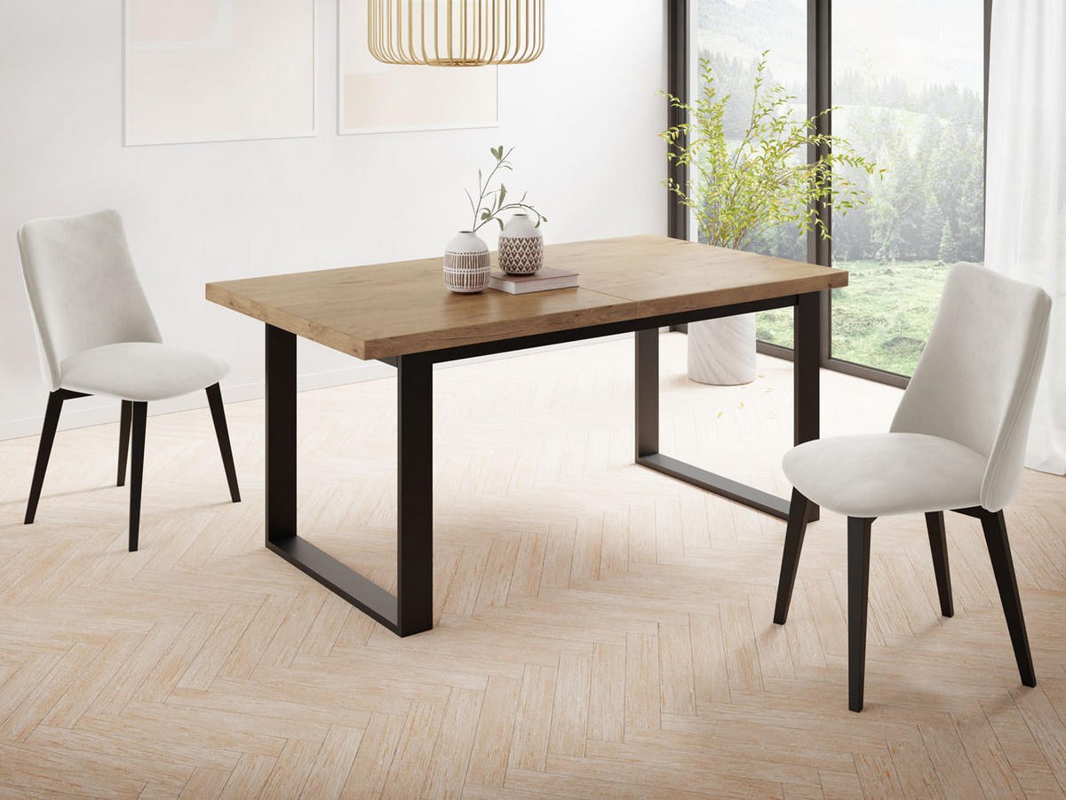 ESSTISCH Valentino rechteckig ausziehbar, Lancelot Eiche 160/200/80/75 cm - Eichefarben/Schwarz, Holzwerkstoff/Metall (160/80/75cm) - WFL GROUP